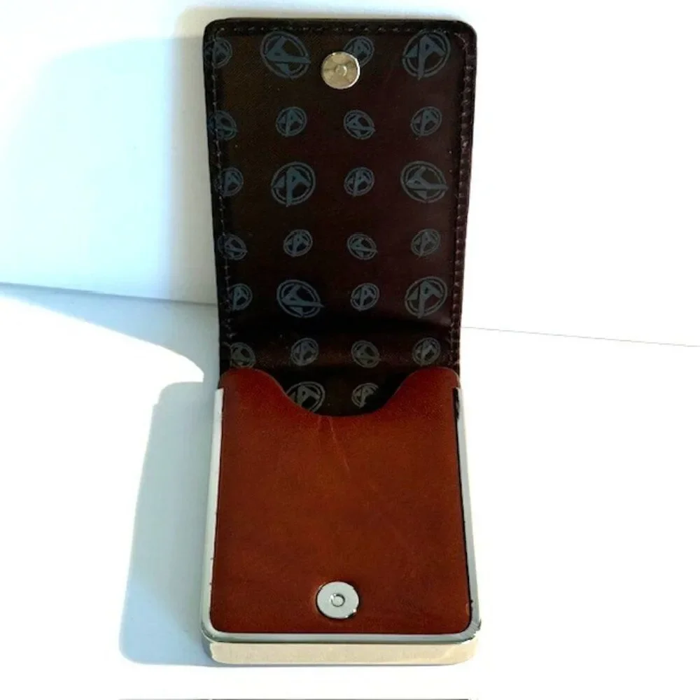 Trump Brown Leather Business Card Case or Money Holder with Gold Edging